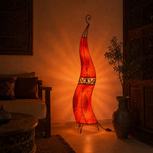 Marokkaanse leer en smeedijzeren lamp 120cm rood