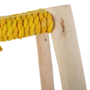 Taburete marroquí de madera y anea amarillo