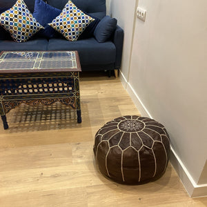 Marokkaans bruin natuurlijk lederen poef