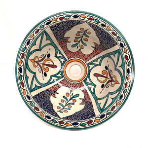 Keramische wastafel met Arabische bloemen 35 cm
