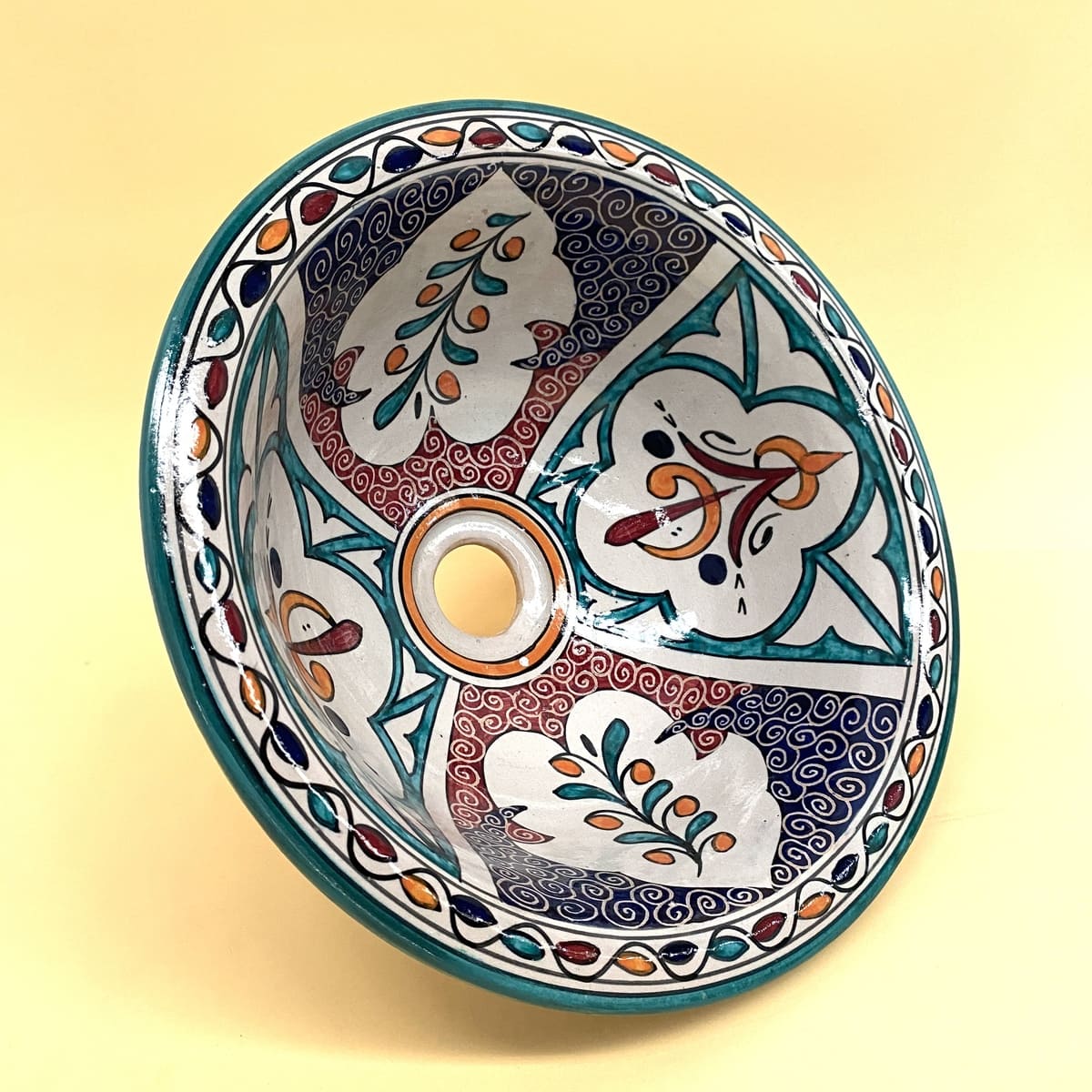 Keramische wastafel met Arabische bloemen 35 cm