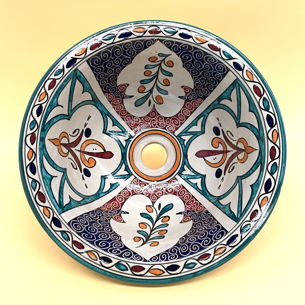 Keramische wastafel met Arabische bloemen 35 cm