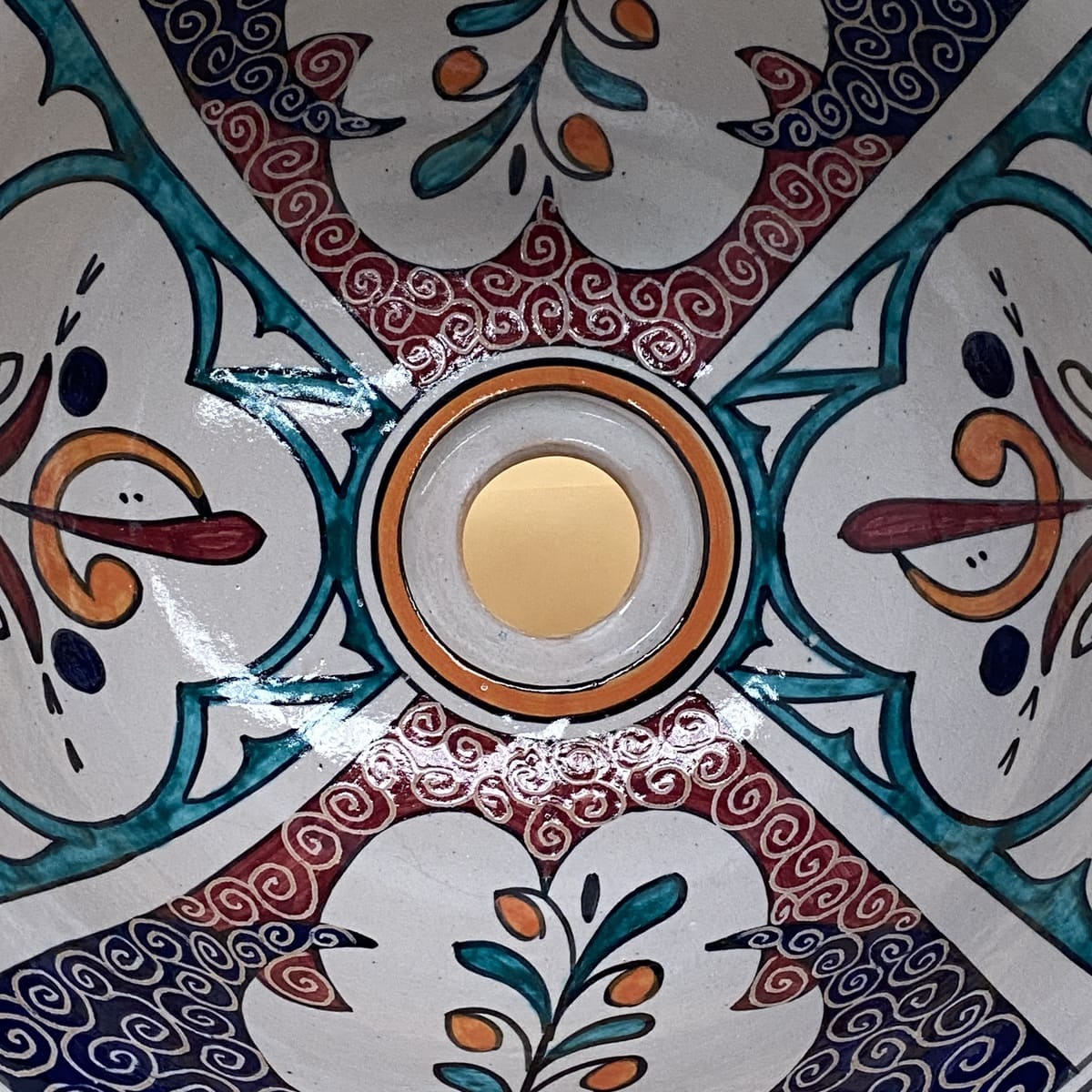 Keramische wastafel met Arabische bloemen 35 cm