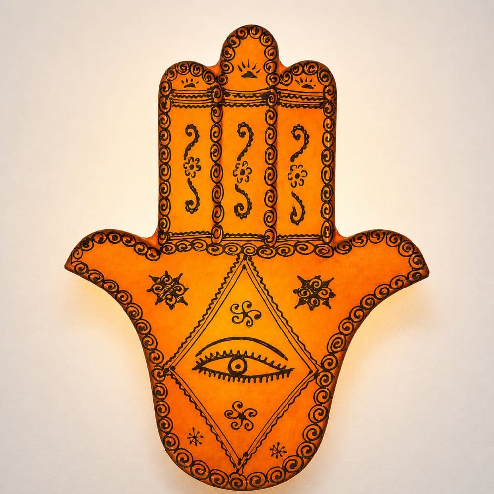 aplique marroquí mano fátima piel naranja