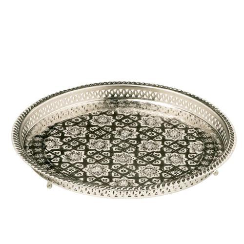 Bandeja marroquí de alpaca grabada con patas