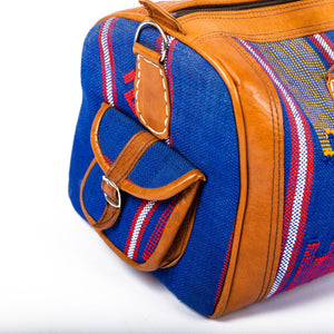 Bolso de viaje marroquí de cuero con kilim