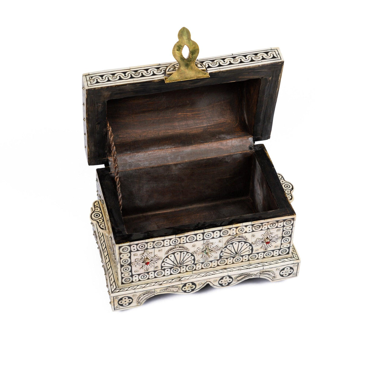 Conjunto de espejo y baúl de hueso árabe exclusivos