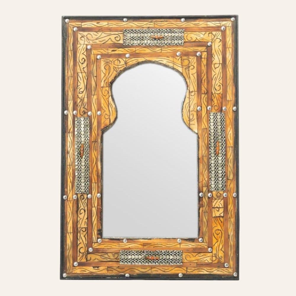 espejo marroquí arco artesano hueso