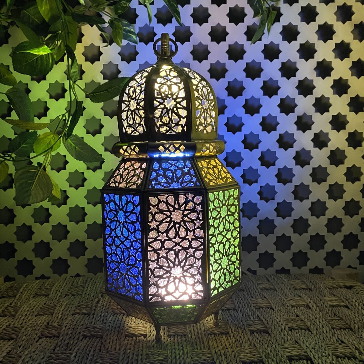 Arabische achthoekige koperen lantaarn 38 cm | Arabische lampen