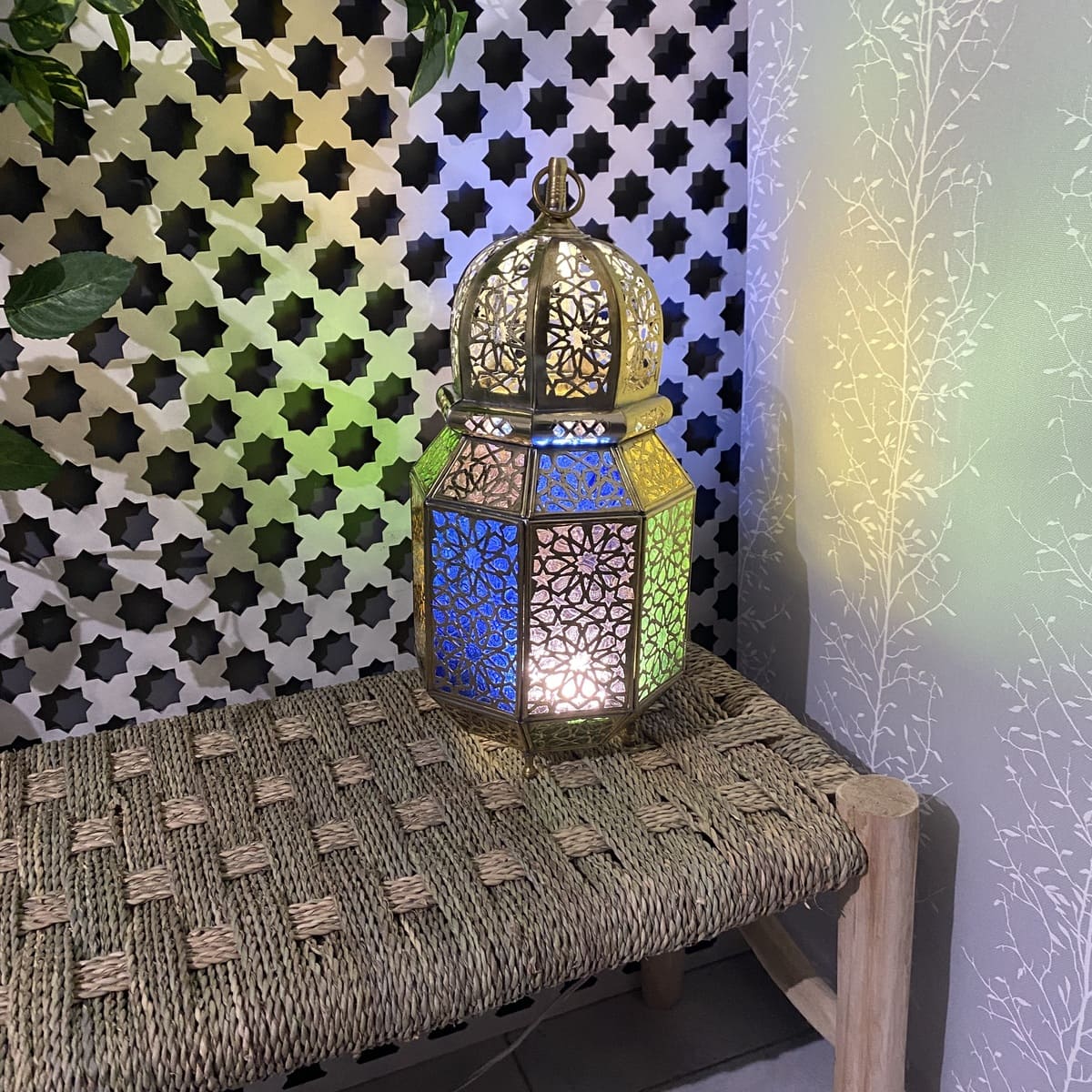 Arabische achthoekige koperen lantaarn 38 cm | Arabische lampen