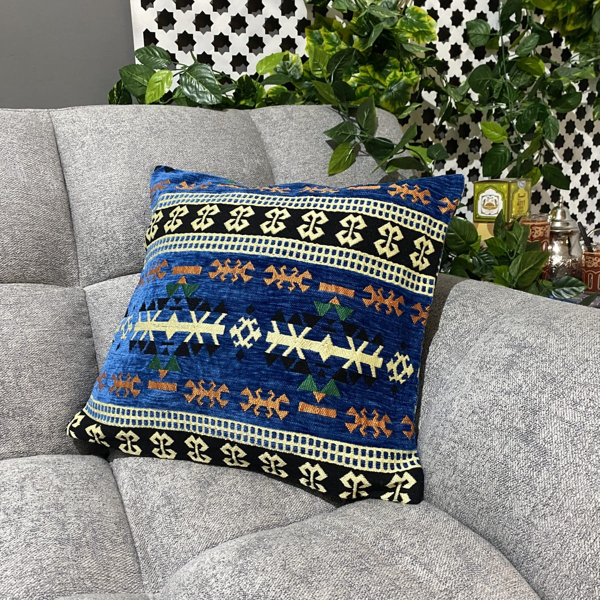 Funda de cojín árabe azul marino salón