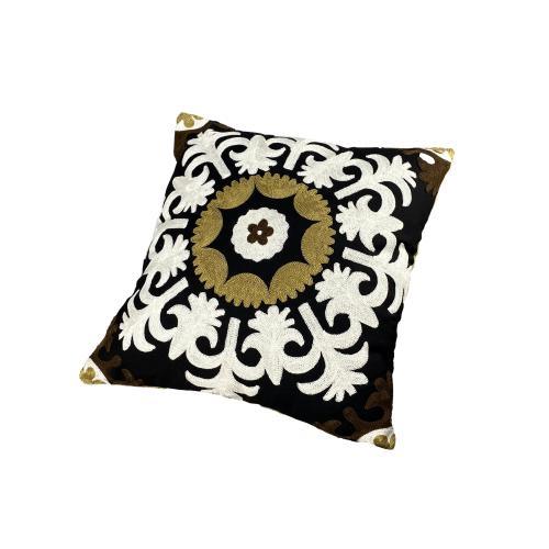 Funda de cojín árabe floral blanco y negro MK12