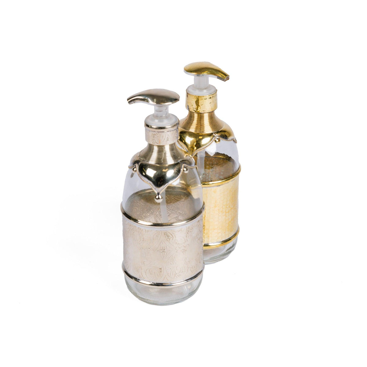 Jabonera árabe de cristal y alpaca tallada