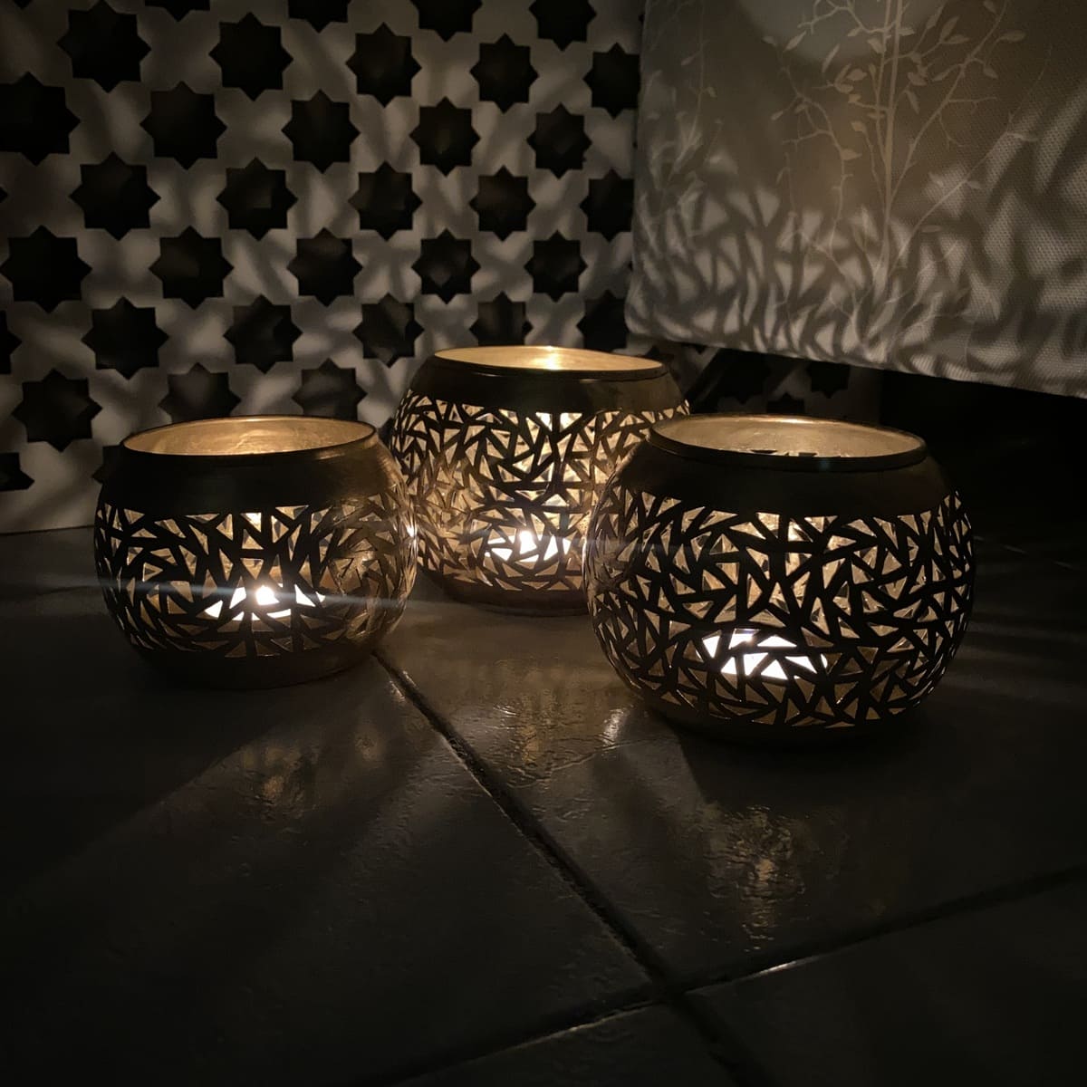 Set van 3 Arabische koperen kandelaars