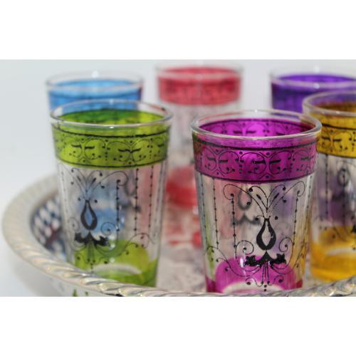 Juego de 6 vasos de té marroquí con henna artesanos