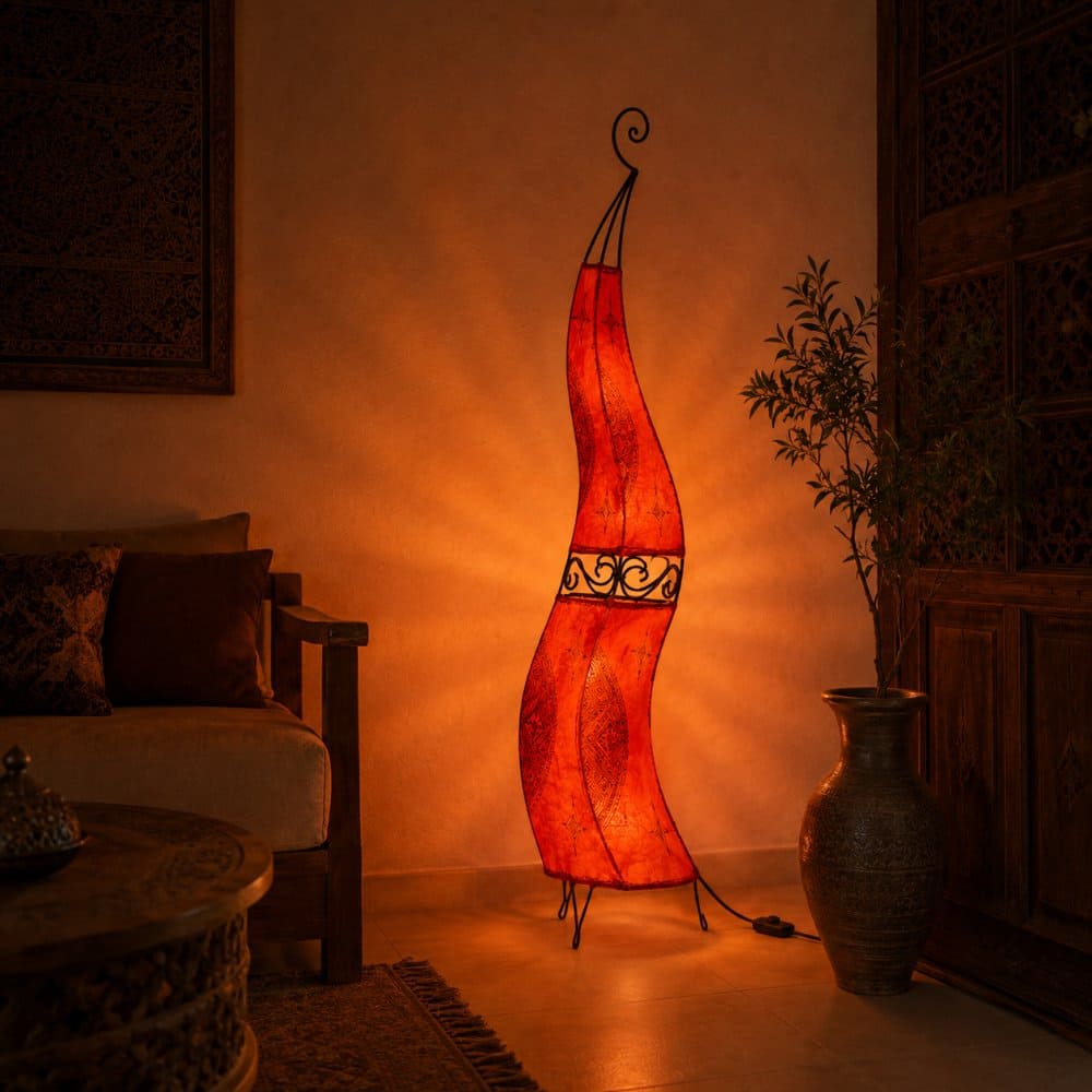 Marokkaanse leer en smeedijzeren lamp 120cm rood