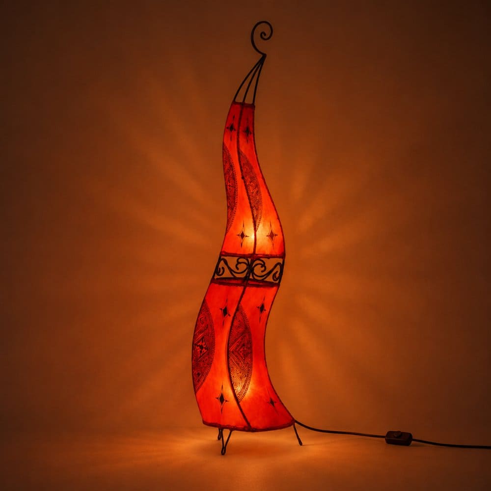 Marokkaanse leer en smeedijzeren lamp 120cm rood