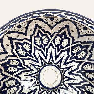 lavabo árabe azul blanco 40cm detalle
