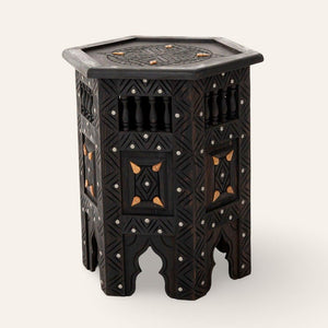 mesa árabe auxiliar madera y hueso