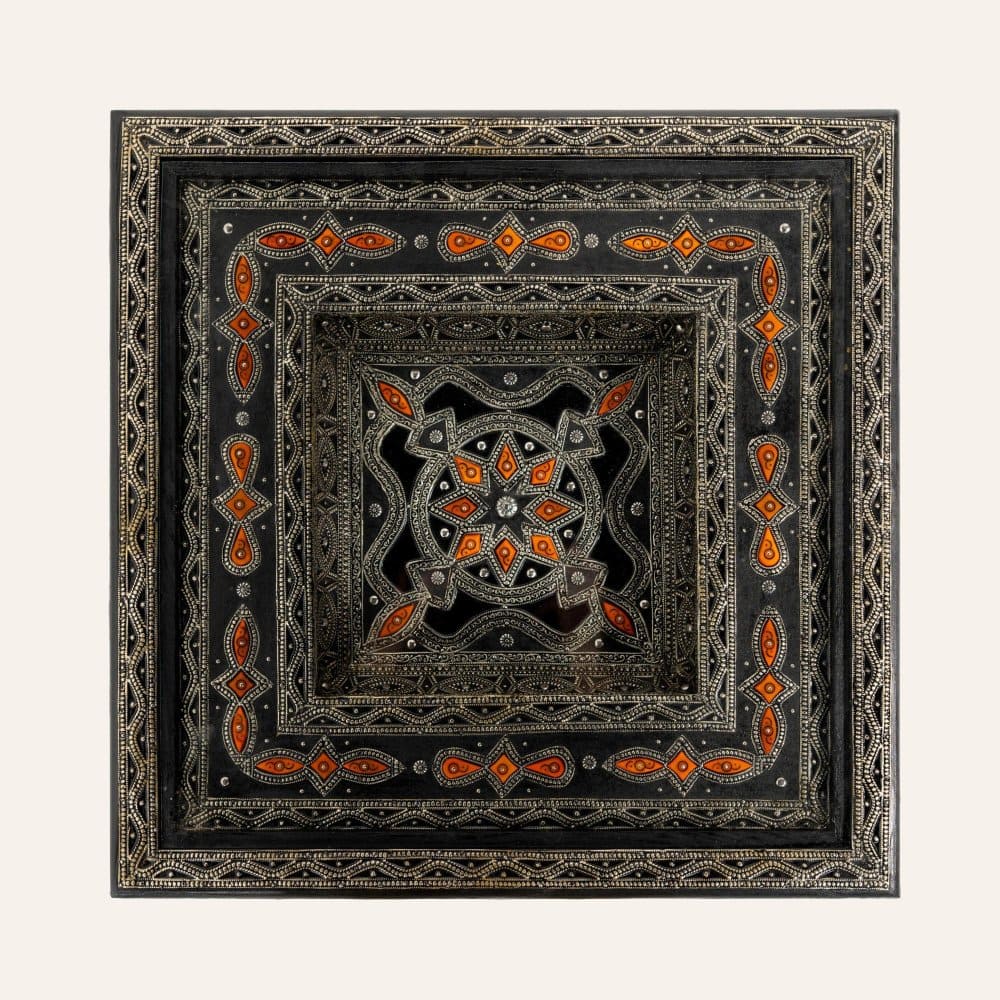 mesa marroquí de madera y hueso naranja