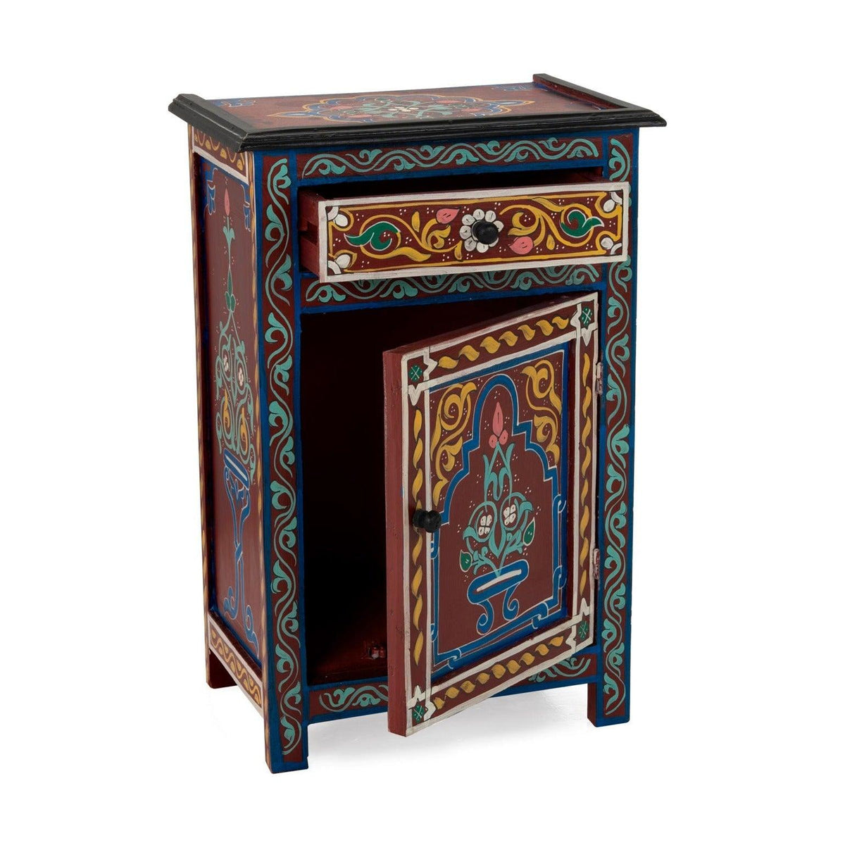 Mesita de noche árabe granate pintada a mano