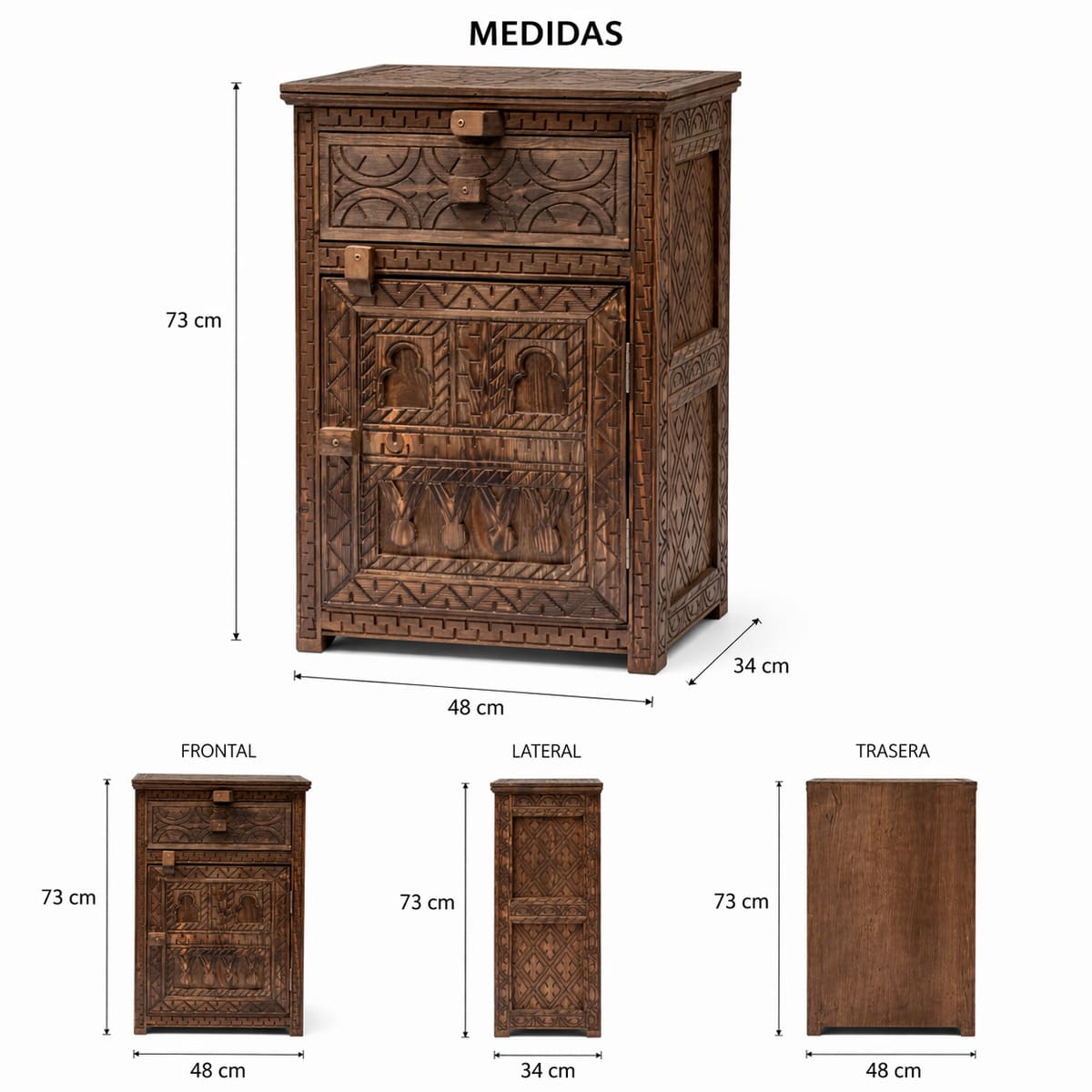 mesita de noche bereber madera maciza técnica