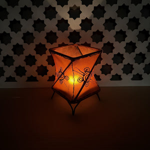 portavelas marroquí piel naranja detalle