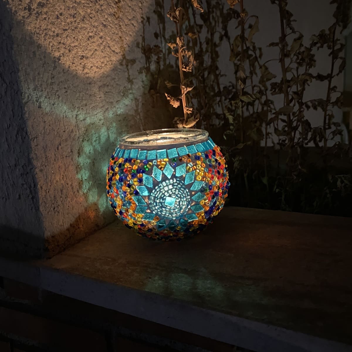 portavelas turco mosaico encendido