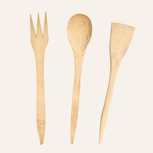 set cubiertos artesanos madera