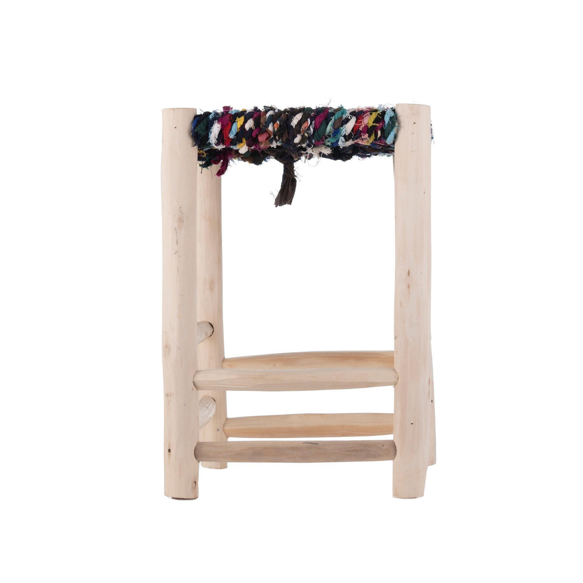 Taburete marroquí de madera y anea multicolor
