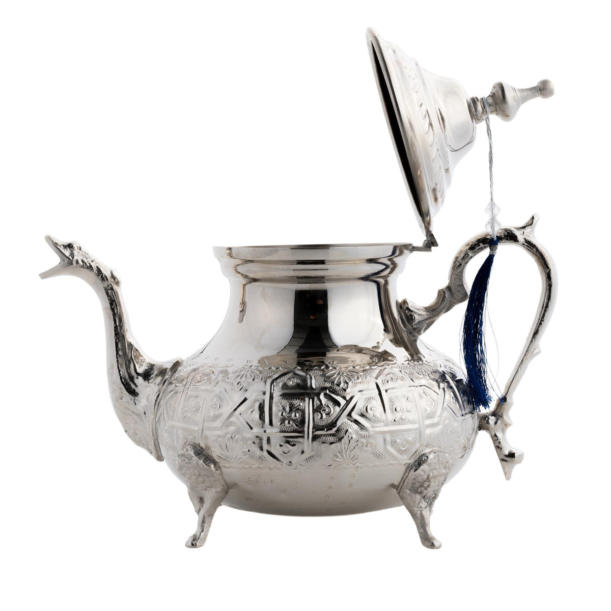 Tetera marroquí de alpaca tallada Al Ghassal Kabir